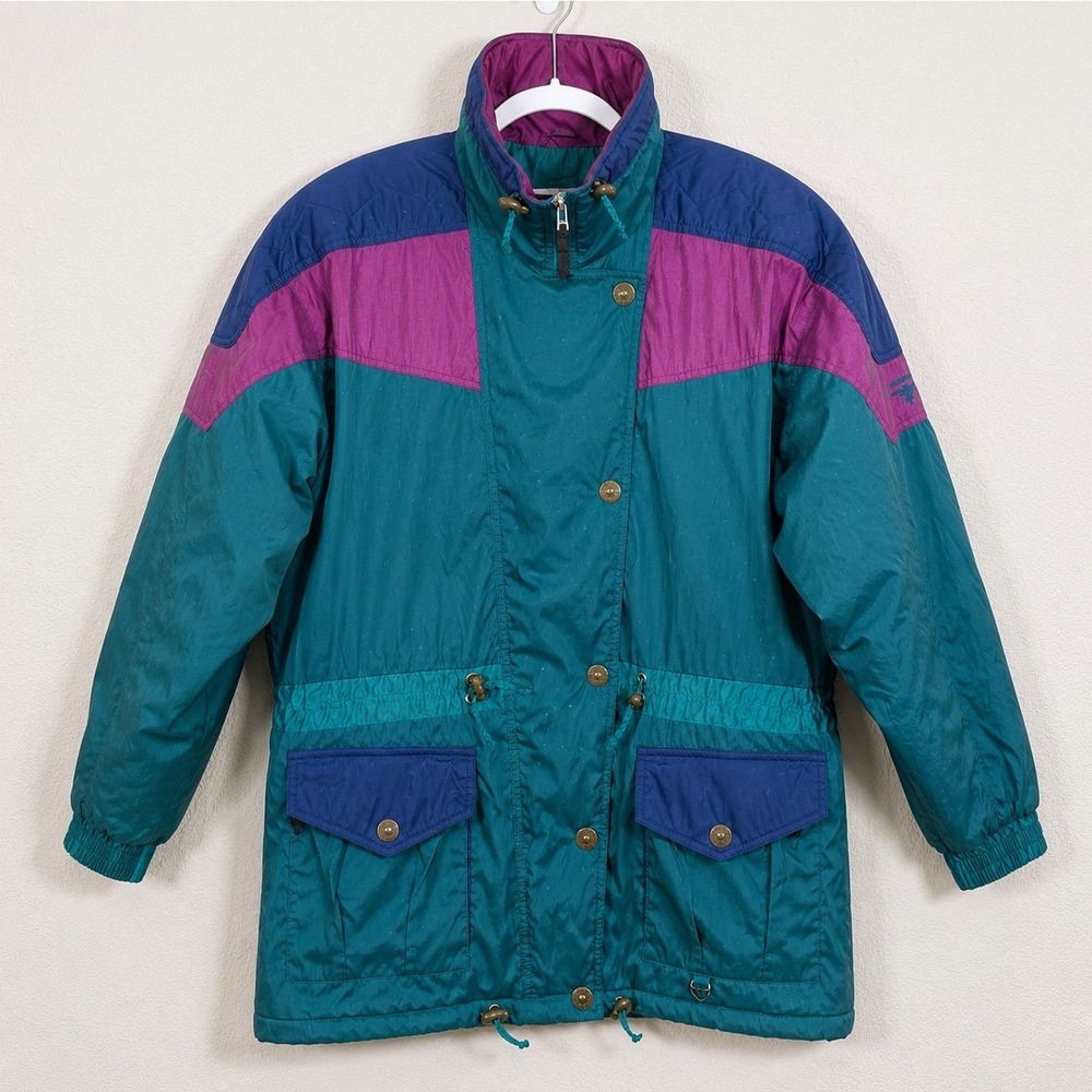 Vintage Obermeyer Women's 12 Ski Jacket Teal Purple 90s Insulated Retro Gorpcore